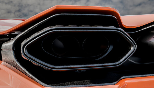 Close-up of sport motorcycle exhaust and carbon fiber detail