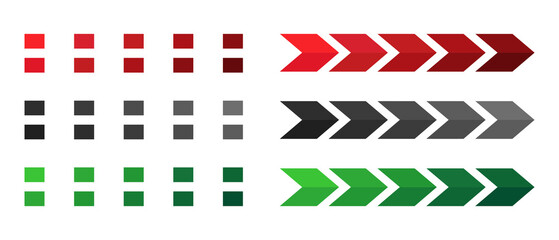 Fototapeta premium Set of multi-colored directional arrow elements and geometric icons as isolated object