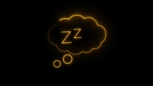 Glowing neon line Sleepy icon isolated on black background. Sleepy zzz talk bubble. 4K Video motion graphic animation.