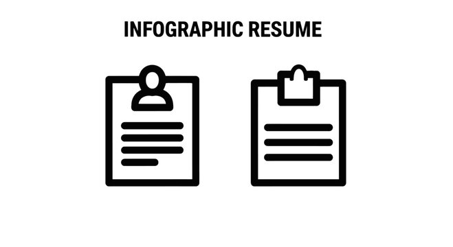 Infographic resume with clipboard and text icons job search application form work experience black and white line art infographic clipboard