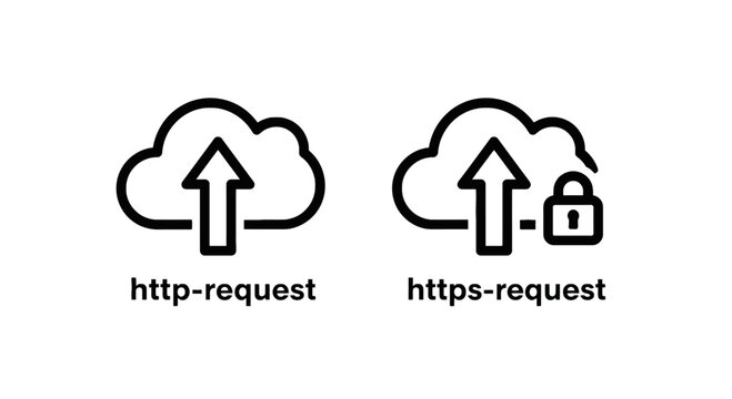 Http and https request icons with cloud and lock symbols web design web development security internet technology connection transfer communicatio