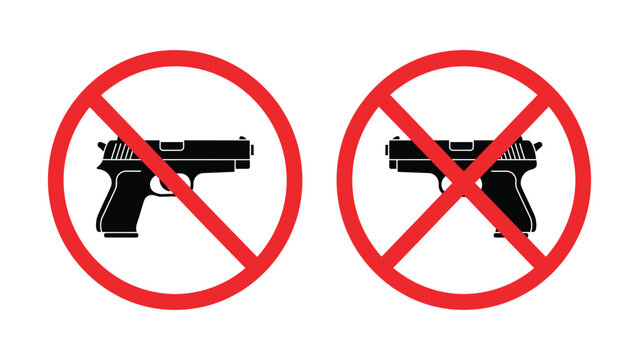 No guns allowed signs with red circle and line  gun prohibition symbol