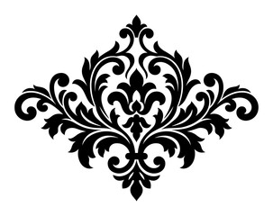 Elegant black decorative damask floral ornate motif as PNG element © MST