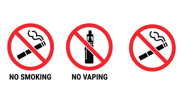 No smoking and no vaping signs on white background