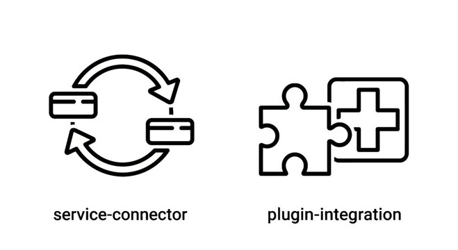 Service connector and plugin integration concept with connector integration technology software application solution connection interface