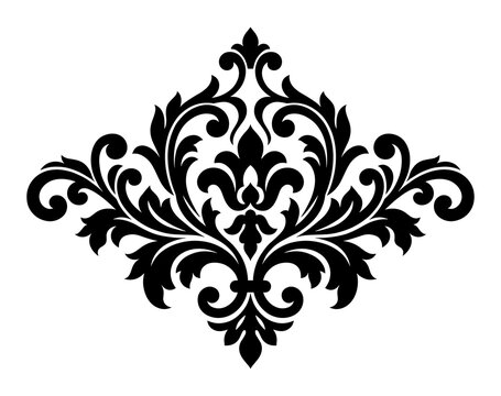 Elegant black decorative damask floral ornate motif as PNG element