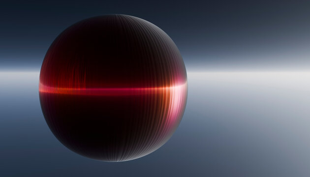 Abstract red sphere render with glowing horizon light band
