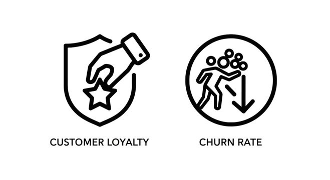 Customer loyalty and churn rate icons for business analysis and customer retention strategies with customer service business strategy customer experien