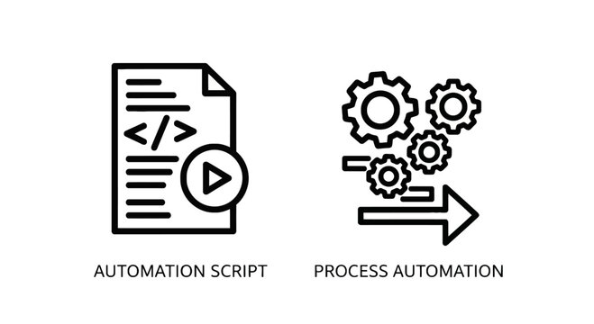 Automation script and success automation icons with automation tool automation process script icon code icon programming icon development icon