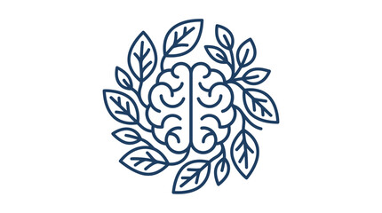 Fototapeta premium Brain with Leaves Logo - Mindful Nature Concept