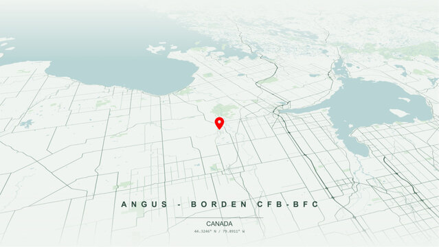 Minimalist vector map of Angus and Canadian Forces Base Borden (CFB Borden). High-quality scalable illustration of Essa Township geographic boundaries, Pine River valley topography for posters design.
