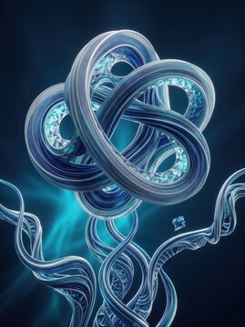Abstract digital entangled filamentous structure with glowing biological