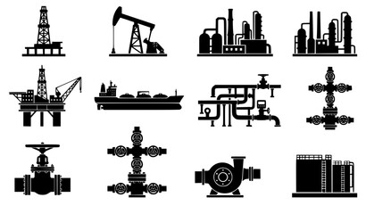 Obraz premium Minimal oil and gas equipment icon collection vector