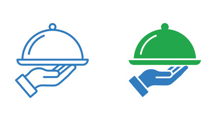 Fototapeta premium Hand Holding Food Serving Tray Icon Set – Restaurant Service, Catering and Hospitality Editable Stroke Vector