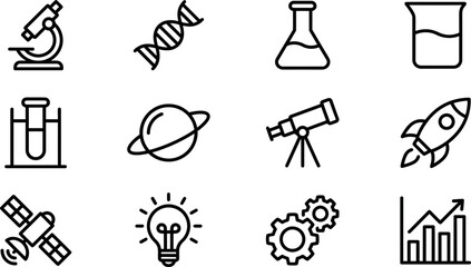 Set of scientific and technology icons in outline style. © marion