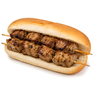 Spiedies  Binghamton marinated meat cubes on skewer and soft roll