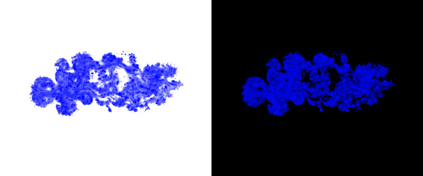 Vibrant blue ink splash on white and black backgrounds, ethereal liquid paint cloud, abstract swirling smoke texture for creative design