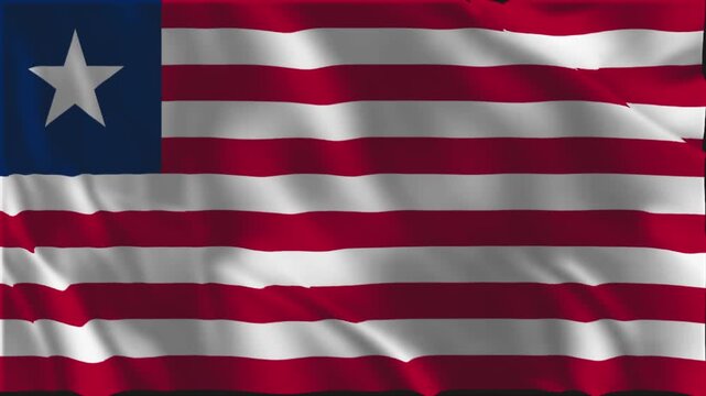 Flag of Liberia waving slowly in the foreground.