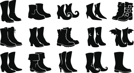 Obraz premium Halloween Witch Boots Silhouette Collection Isolated