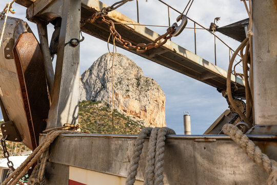 Fishing boat rigging framing The Rock of Ifach, Calpe
