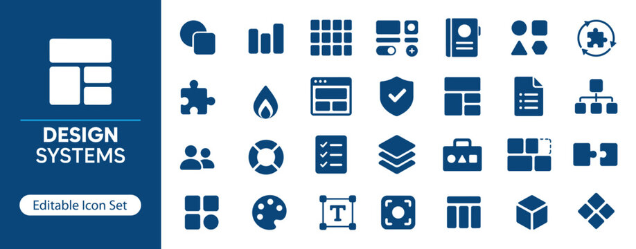 Design Systems Solid Icon Set, UI UX Components and Interface Design Icons for Web Applications, Mobile Apps, Product Design and Design Libraries UI UX Design