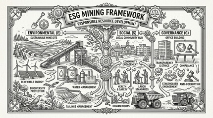 Obraz premium ESG Mining Framework Diagram Illustrating Sustainability Concepts.