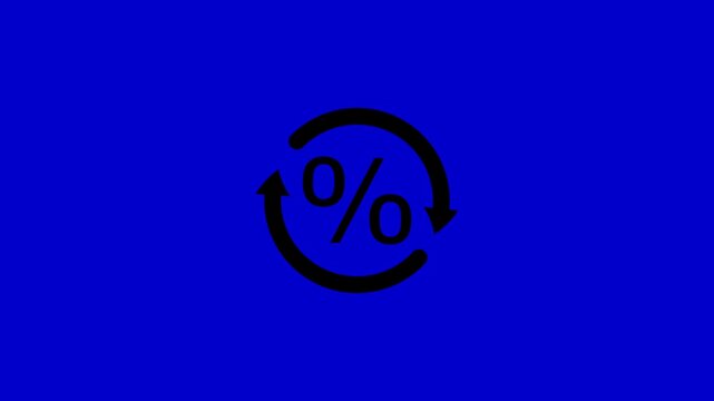 Blue background with 3 d percentage symbol animation green glowing percentage sign corporate