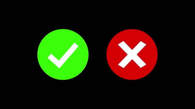 Video footage of yes or no, true or false with alpha channel. check mark and cross mark signs icon animation, pop-up green check mark and red cross X symbol.