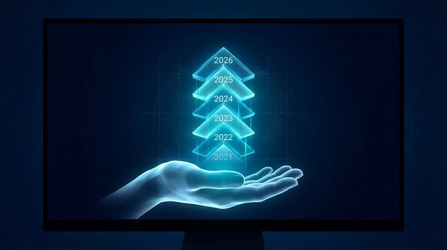 Digital growth arrows concept displayed on interactive screen with technology