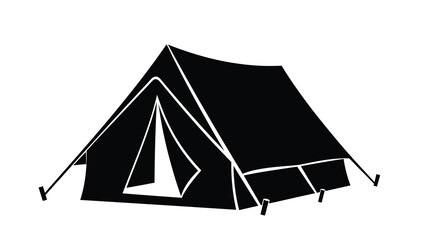 Black silhouette of a pitched tent isolated on a white background © Tamim