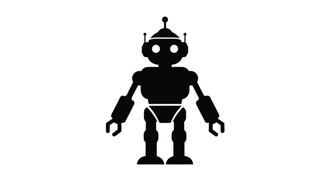 Robot Silhouette On White Background Minimalist Design
