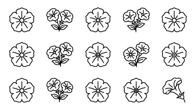 Floral Icons: Cherry Blossom and Petunia Line Art Set