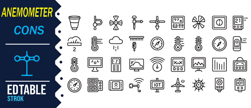 Weather Station Icons With Editable Wind Gauge Symbols