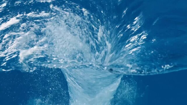 Powerful blue water vortex swirling with foam and deep water