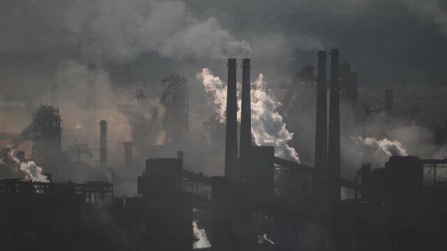 Environmental pollution caused by smoke emissions from the stacks of a large metallurgical plant