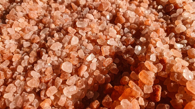 Coarse Pink Himalayan Salt Crystals Macro Texture | Natural Gourmet Sea Salt Grains for Cooking and Seasoning | Healthy Mineral Seasoning and Spa Wellness Concept | Top View of Organic Rock Salt