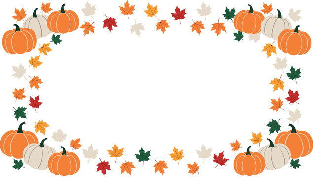 Autumn Pumpkin Maple Leaves Frame on Transparent Background