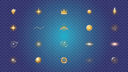 Golden glow flare burst halo prism sparkle neon bundle set of magic light effects for professional design projects © sarah