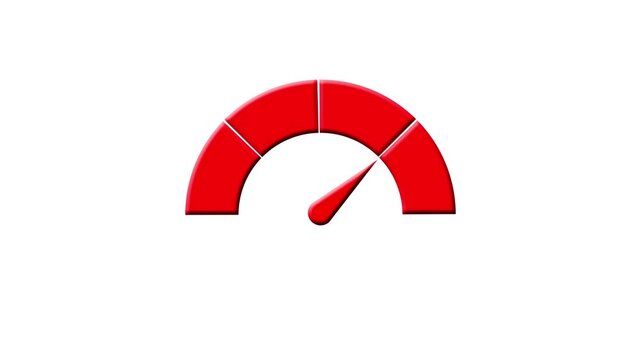 The red speedometer gauge icon on black background. The motion video and Ideal for speed, performance, dashboard, meter, automotive, technology, user interface, monitoring, and digital graphics.