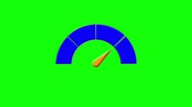 The blue speedometer gauge icon on black background. The motion video and Ideal for speed, performance, dashboard, meter, automotive, technology, user interface, monitoring, and digital graphics.