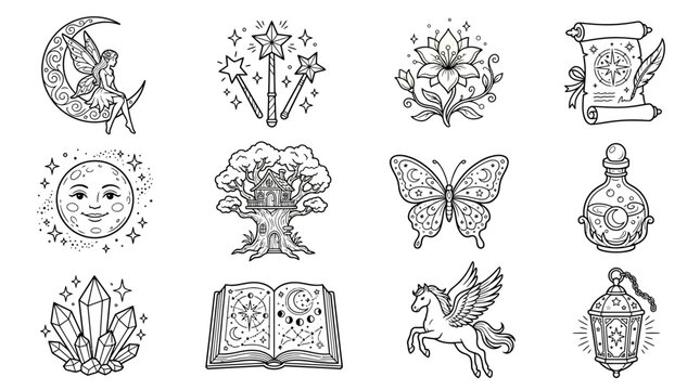 Whimsical Magic Elements Collection: Fairy, Moon, Stars, Potion