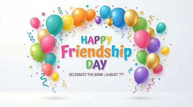 Happy friendship day celebration balloons confetti and festive august 7th design