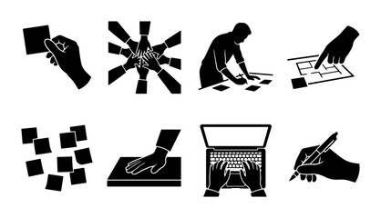 Fototapeta premium Business Strategy Icons: Teamwork, Planning, Brainstorming, and Execution Vector Set