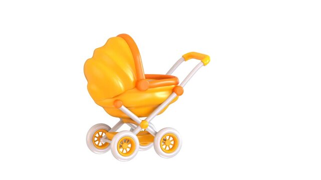3D Baby Folding Stroller Icon Animation for Infant Travel, Baby Transport, Parenting and Child Care, 4K Animation