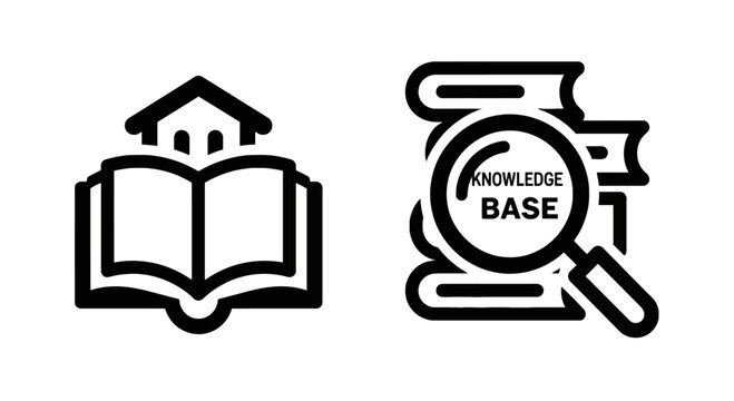 Knowledge base and education icons with knowledge education learning information research magnifying reference academic university resources