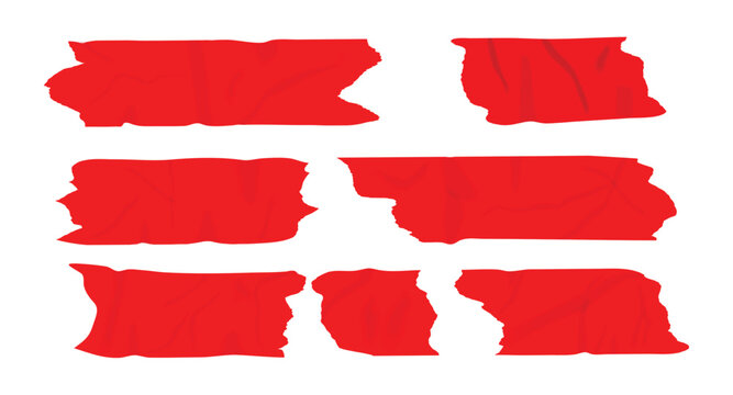 Various pieces of red tape.Piece red tape vector isolated illustration.Red tape art a composition of strips and crosses with bold visual impact with tape.