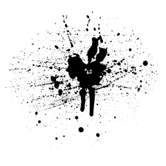 Obraz premium Black ink splatter on white background with paint drops and splashes abstract art design element creative graphic resource transparent background