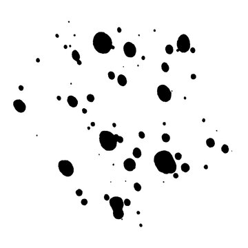 Black ink splatters on white background  various sized dots  artistic design element  creative graphic resource transparent background