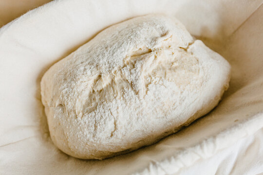 Rustic artisan bread dough proofing with organic ingredients