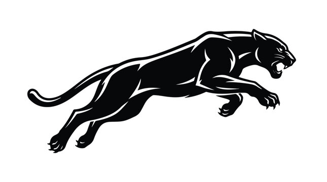 Powerful Leaping Panther Silhouette Vector Logo